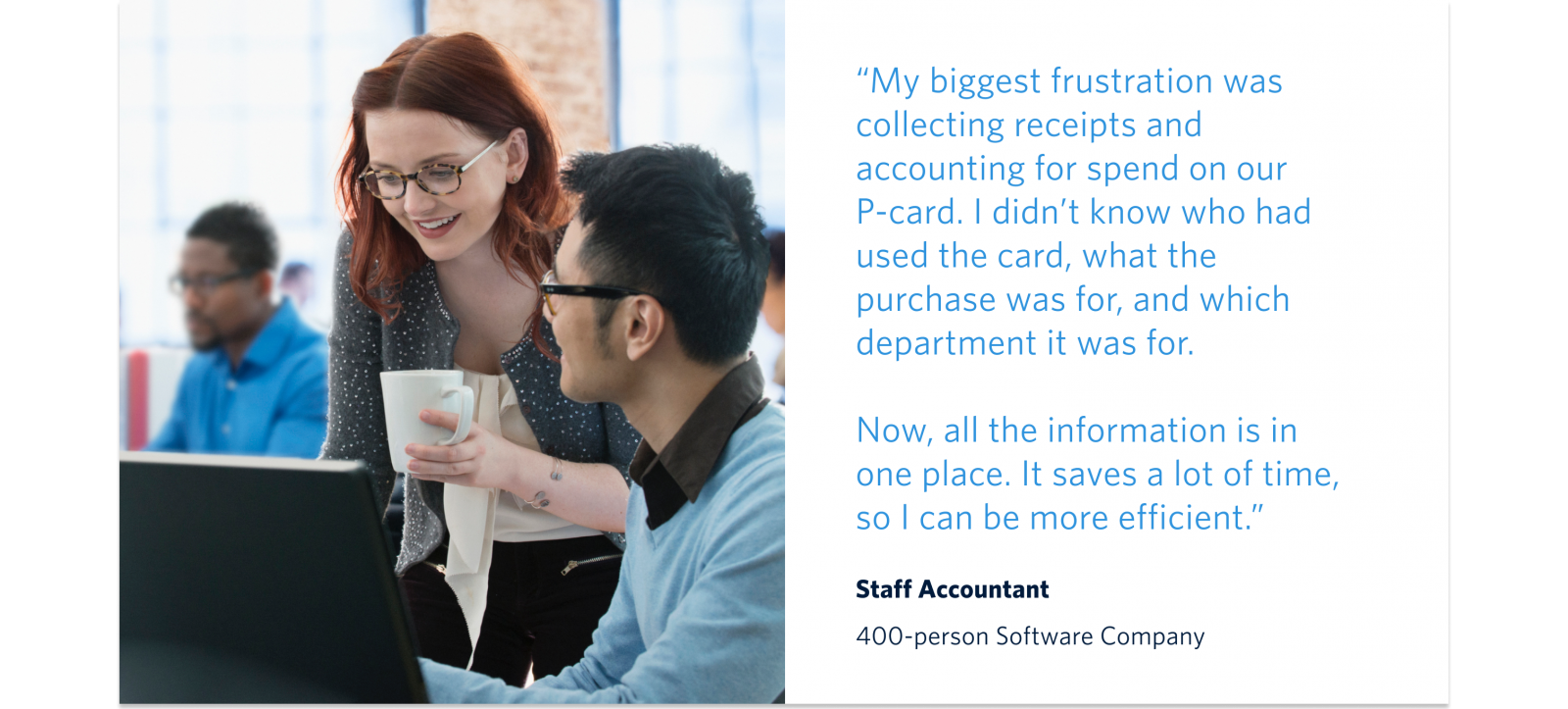 Image of a customer testimonial of Cetner Purchasing Card Expenses