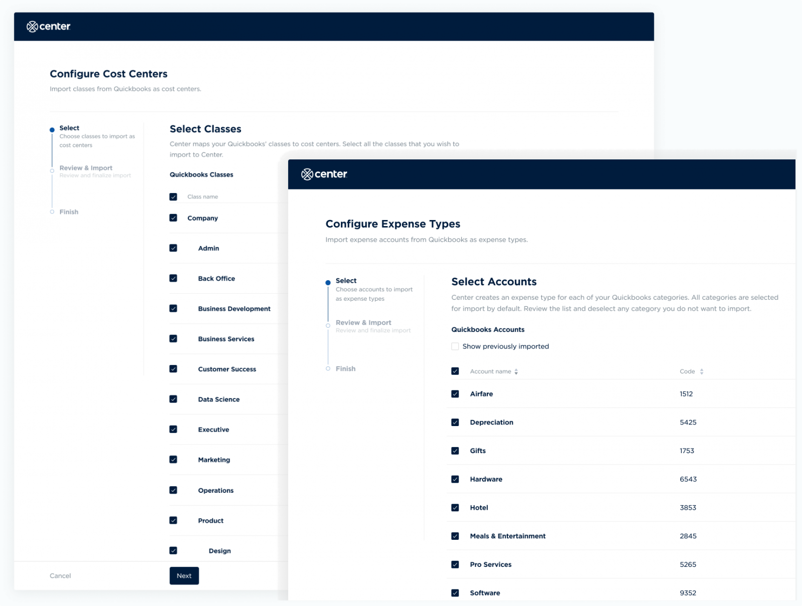 Quickbooks integration screenshot.