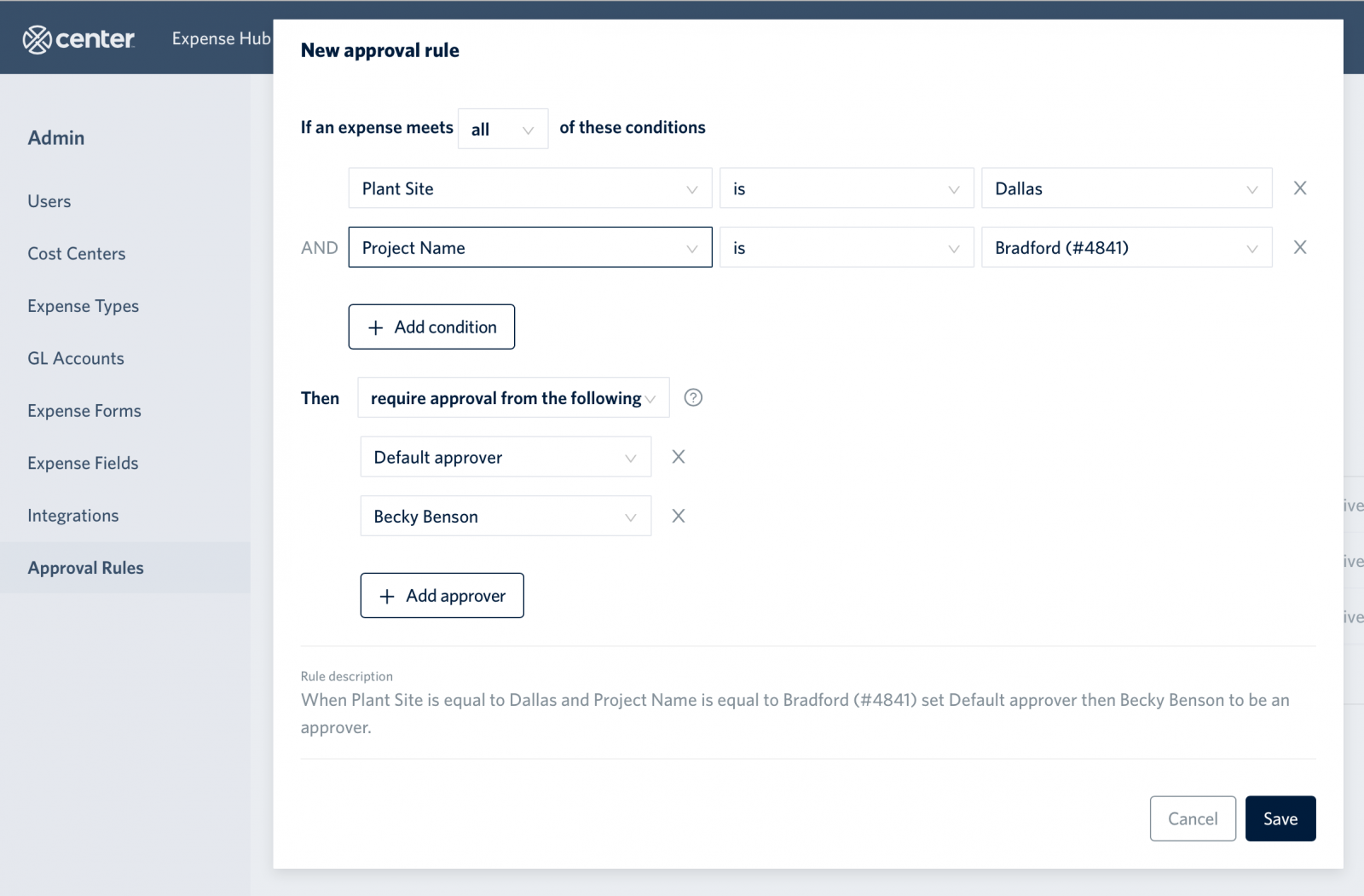 Screenshot of custom approval manufacturing