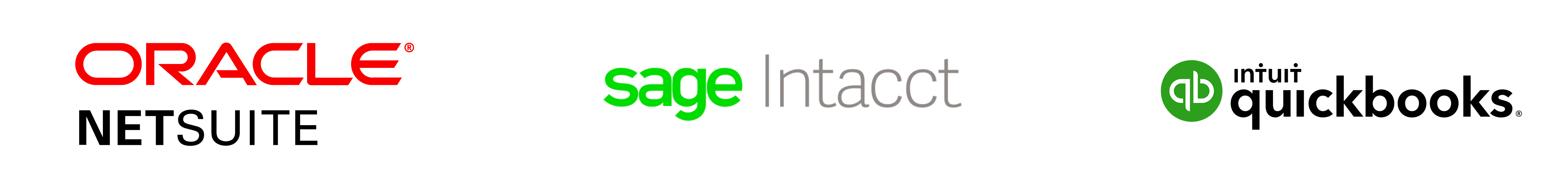 Oracle NetSuite, Sage Intacct, and Intuit Quickbooks logos.
