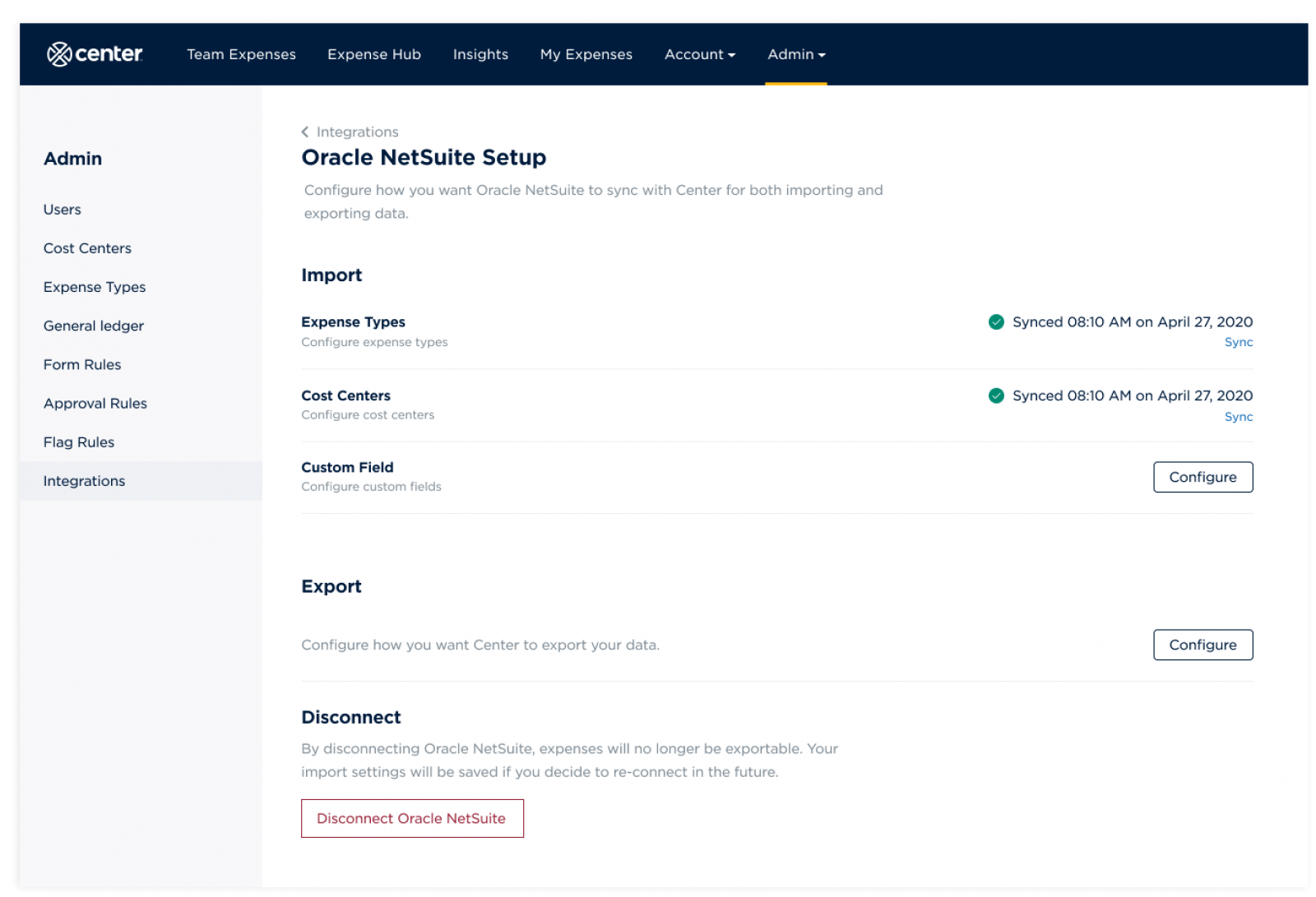 Oracle NetSuite setup screen.