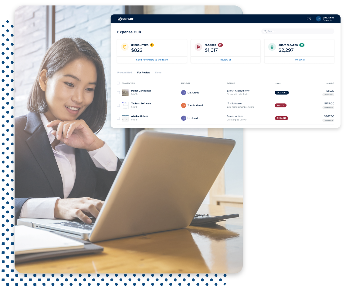 Screenshot of Center expense hub.