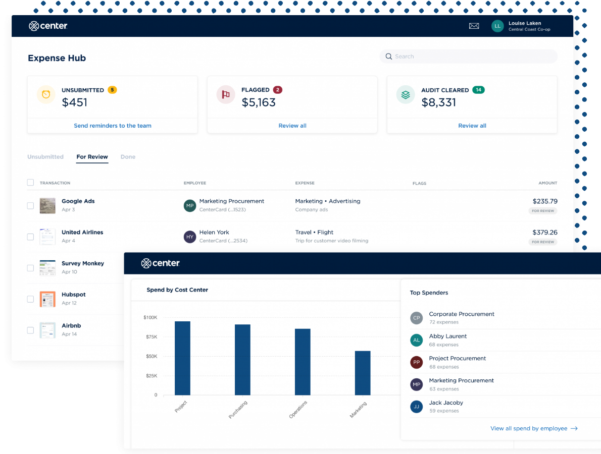 Center expense hub screenshot