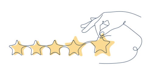 Illustration of hand holding a string of five stars.