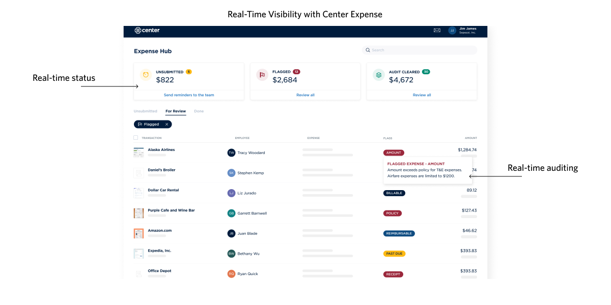 real time expensing in expense hub